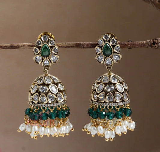 Premium jadu kundan rice pearl hanging jhumka product code E25