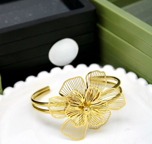 18k gold plated statement flower cuff bracelet