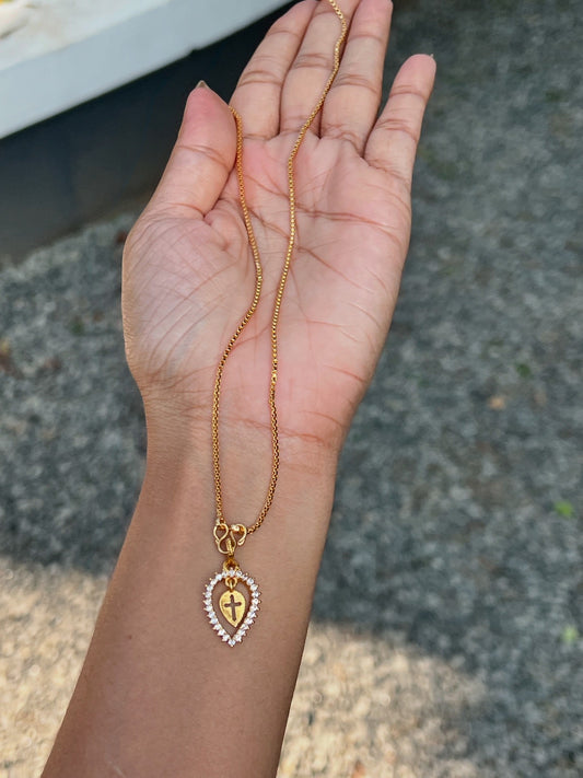 Premium gold plated christian cross thali chain (18inch)product code Thali04