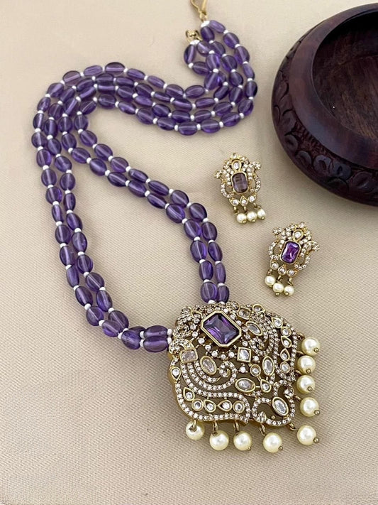 Premium trending 2 layer beads mala with Victorian ad locket set product code 595