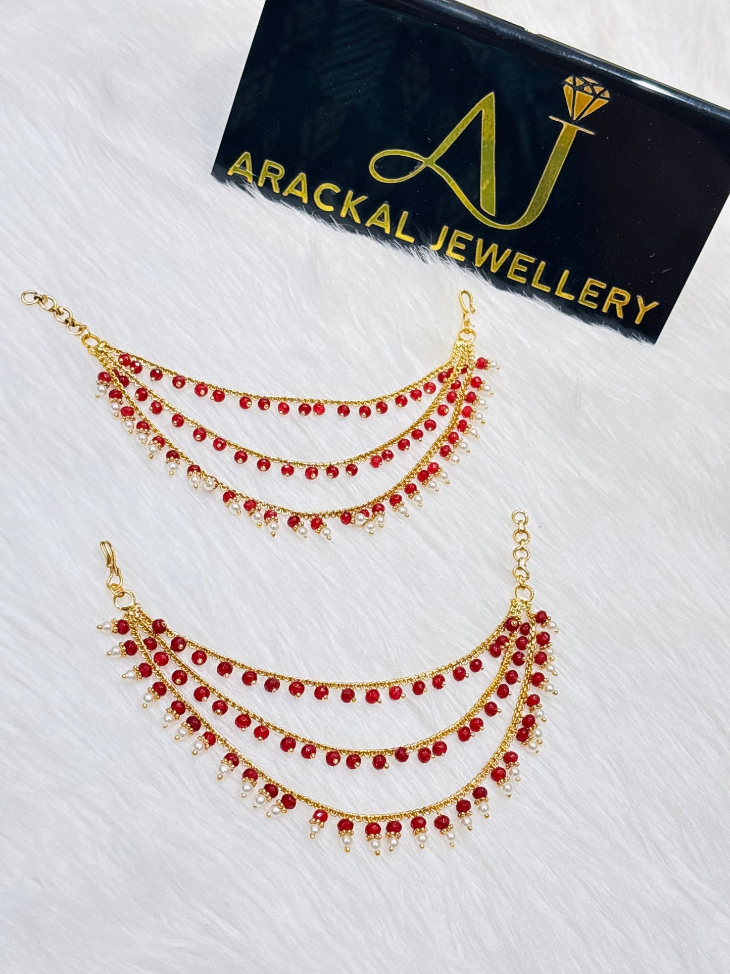 Premium quality 3layer pearl and beads hanging earchain product code C05