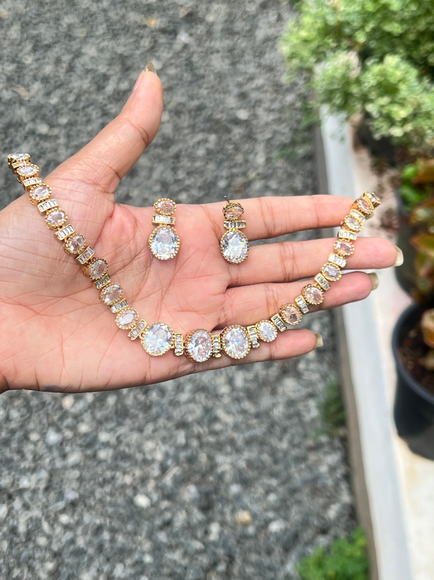Premium antique gold Cz bridal necklace set product code T55