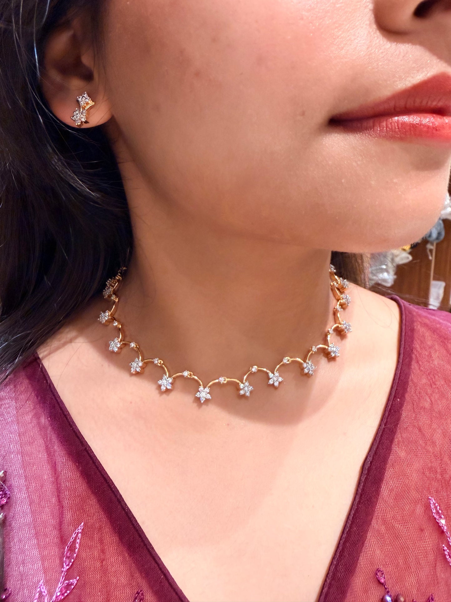 Premium diamond finish bridal necklace set product code D385