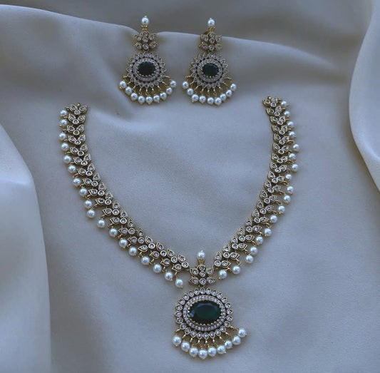 Premium jadau pearl hanging necklace product code 836