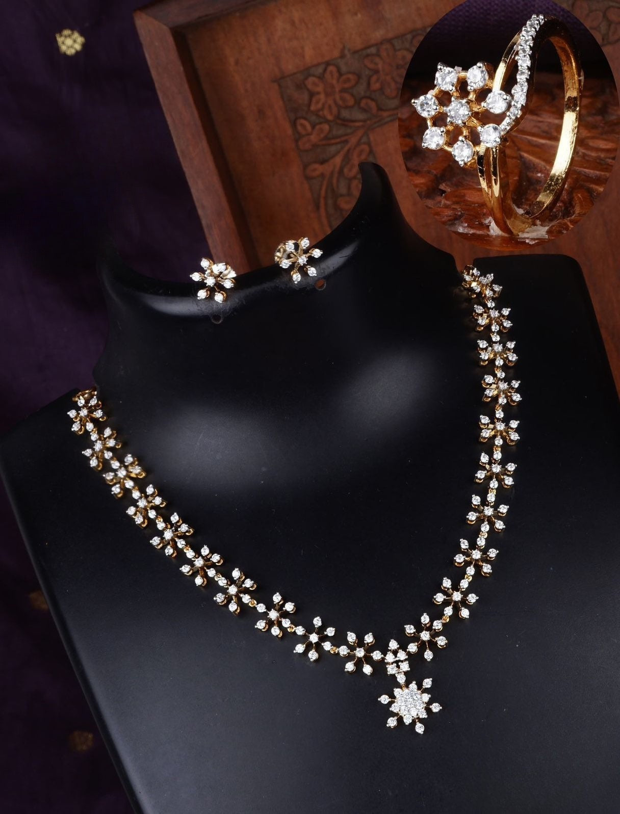 Diamond finish necklace set with ring