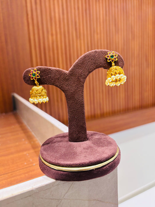 Premium antique gold kemp stone jhumka product code E49