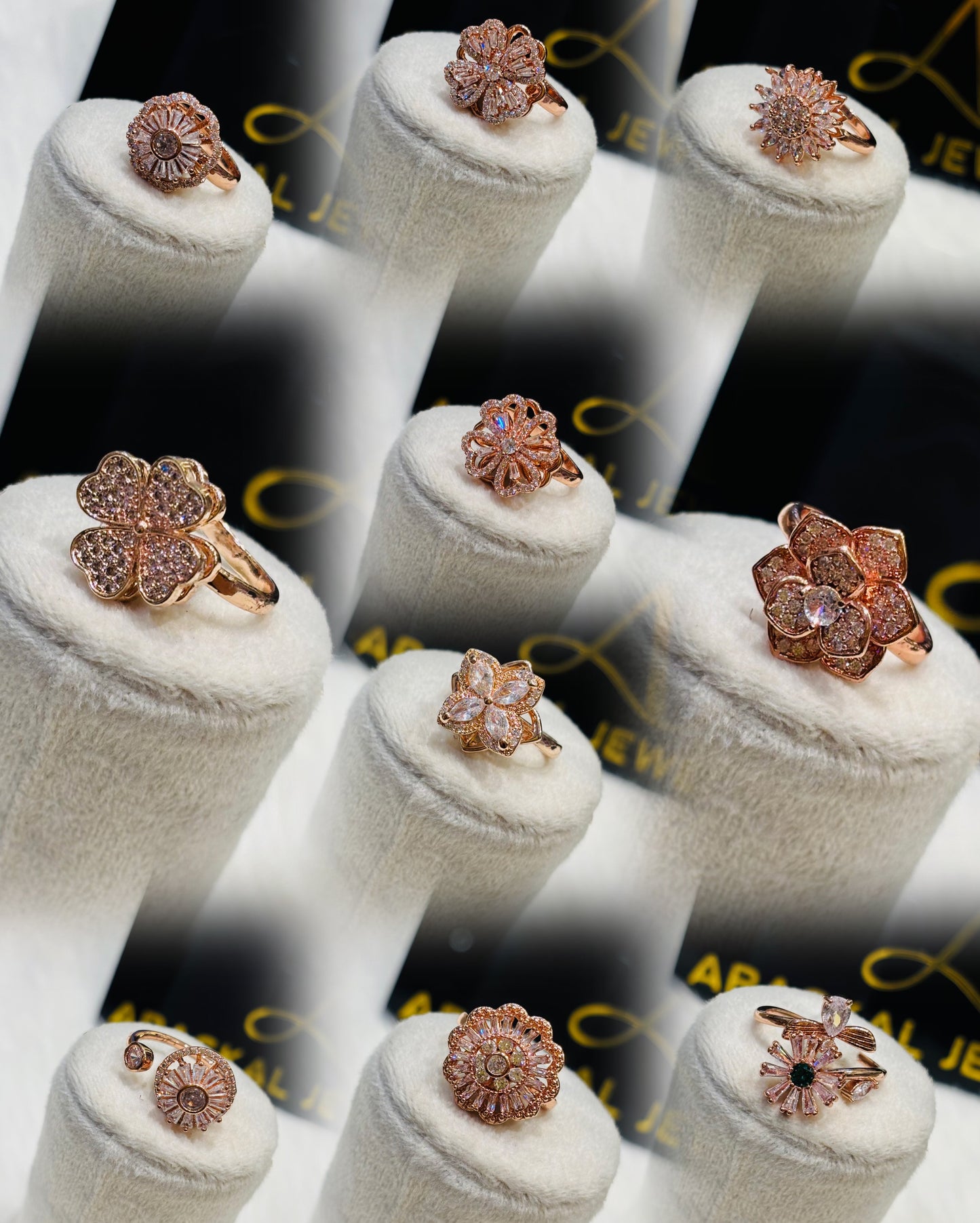 Premium anti tarnish spinning rose gold adjustable statement rings product code R12