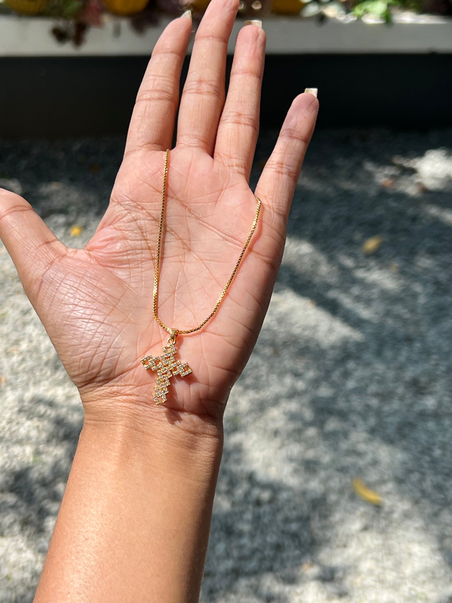 Daily wear gold plated chain with stone cross pendant product code G12