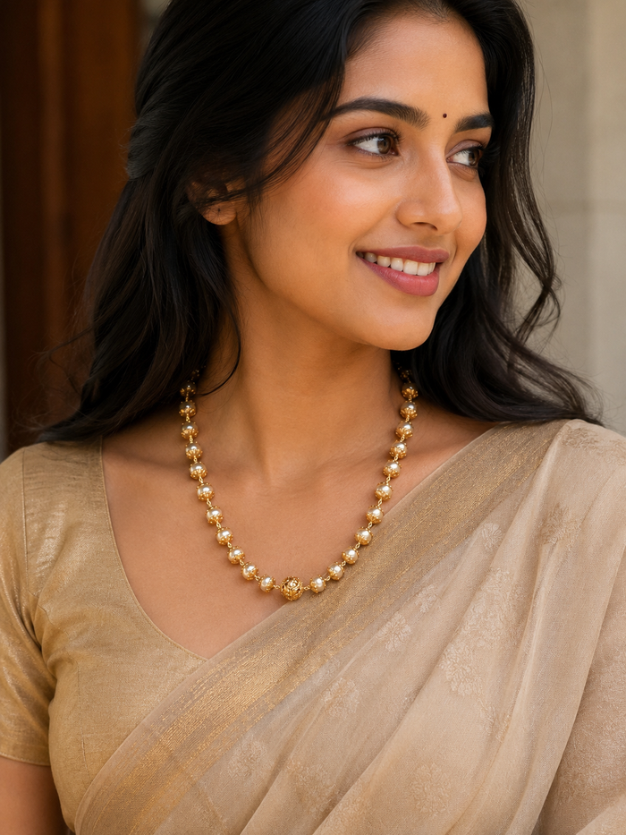 Premium handmade gold covered pearl necklace product code P94