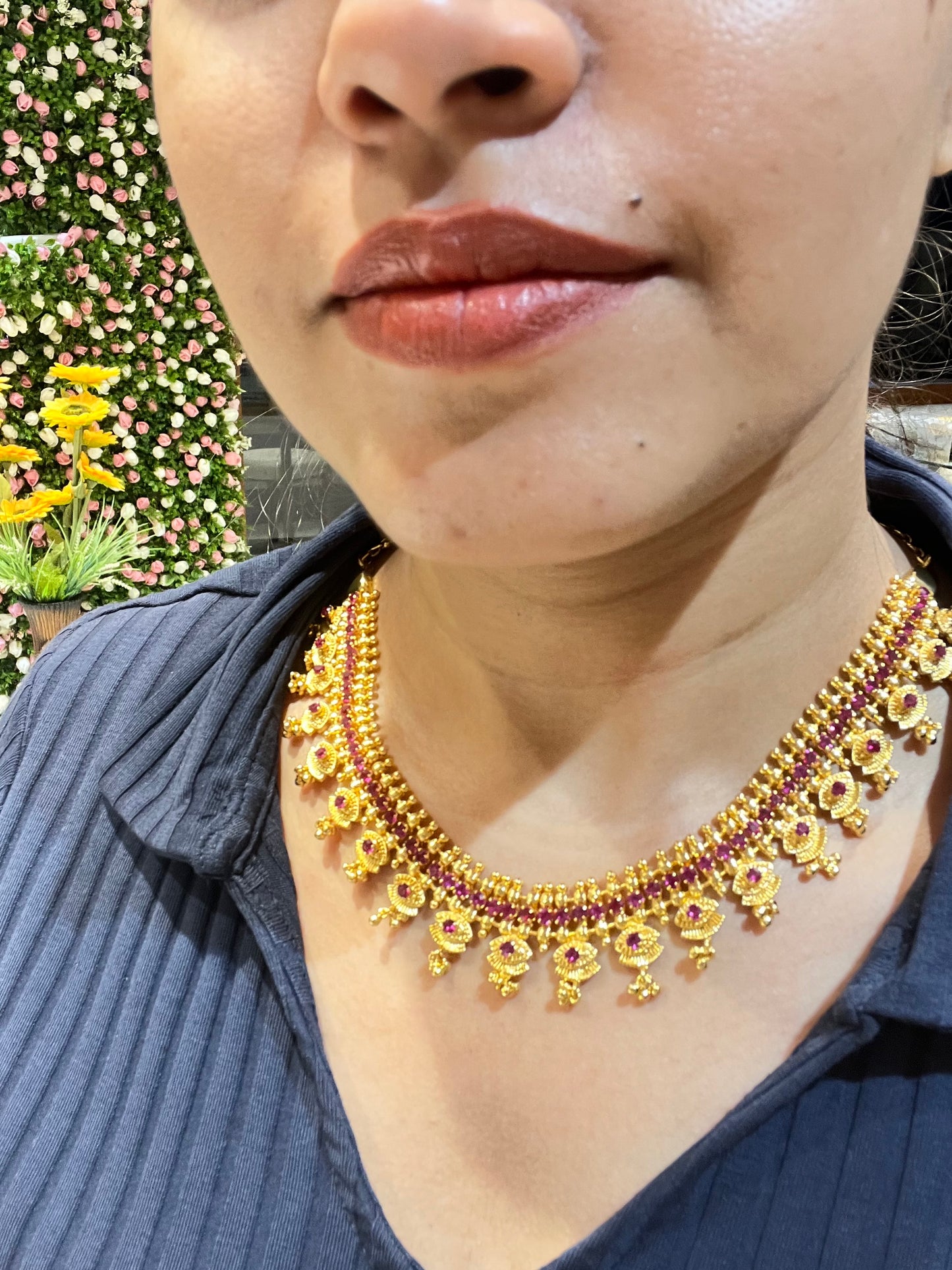 Premium 24carat gold plated traditional ruby stone bridal necklace product code G42