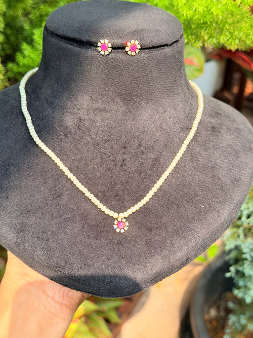 Premium gold plated handmade pearl chain with pendant with stud product code P71