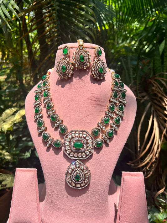 2layer Kundan polki style necklace with tikka set product code 1263