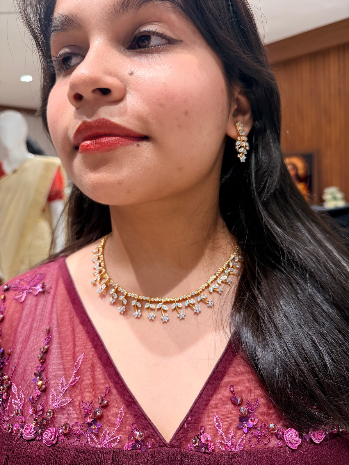 Premium diamond finish bridal necklace set product code D386