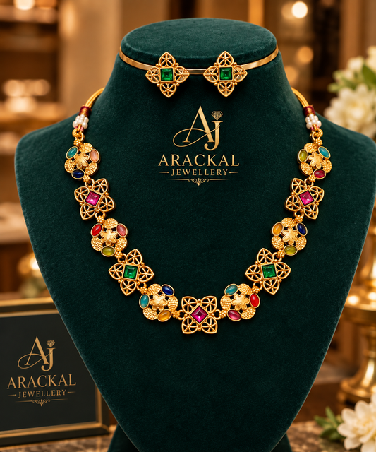 Premium budget friendly Multi color bridal necklace Product code D414