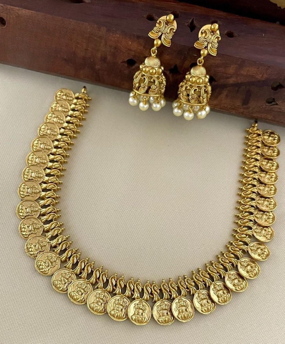 Lakshmi Coin Necklace With Jhumka Set