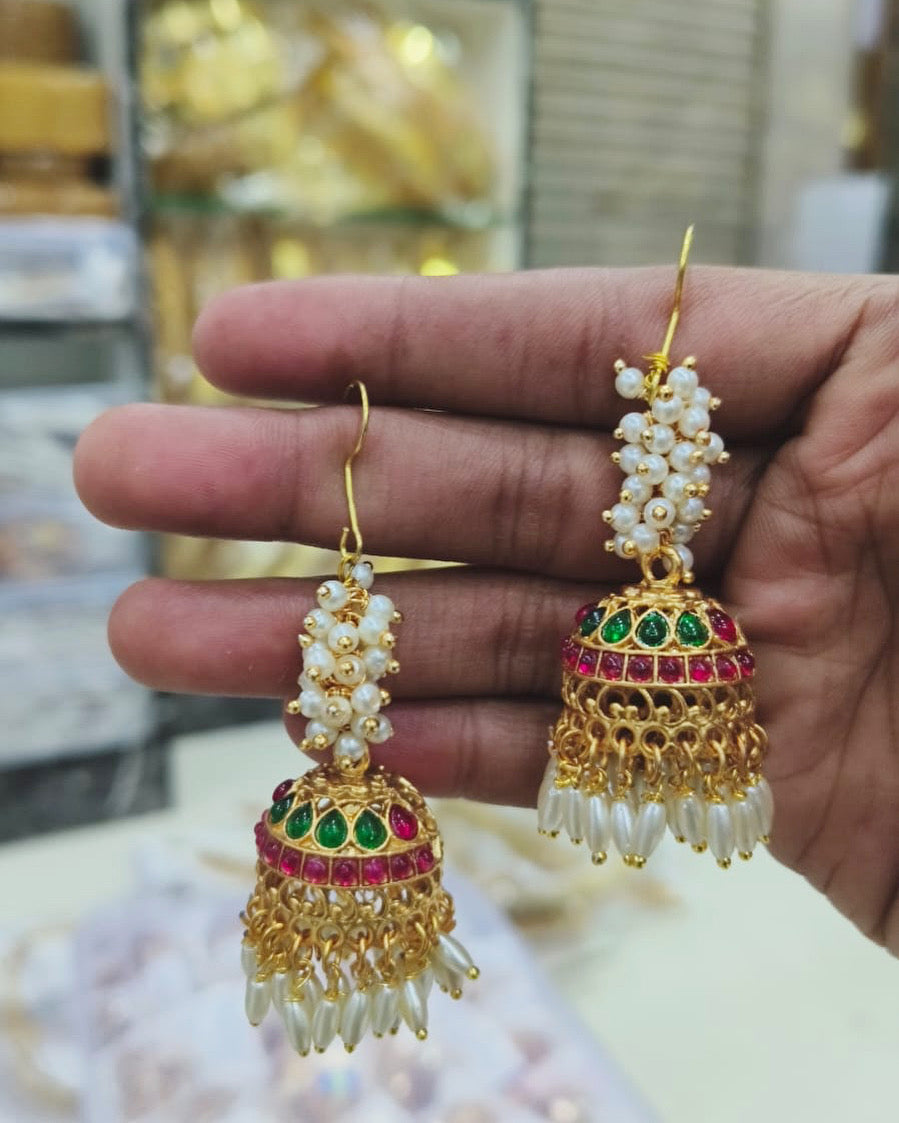 Trending rice pearls hanging jhumka product code 651