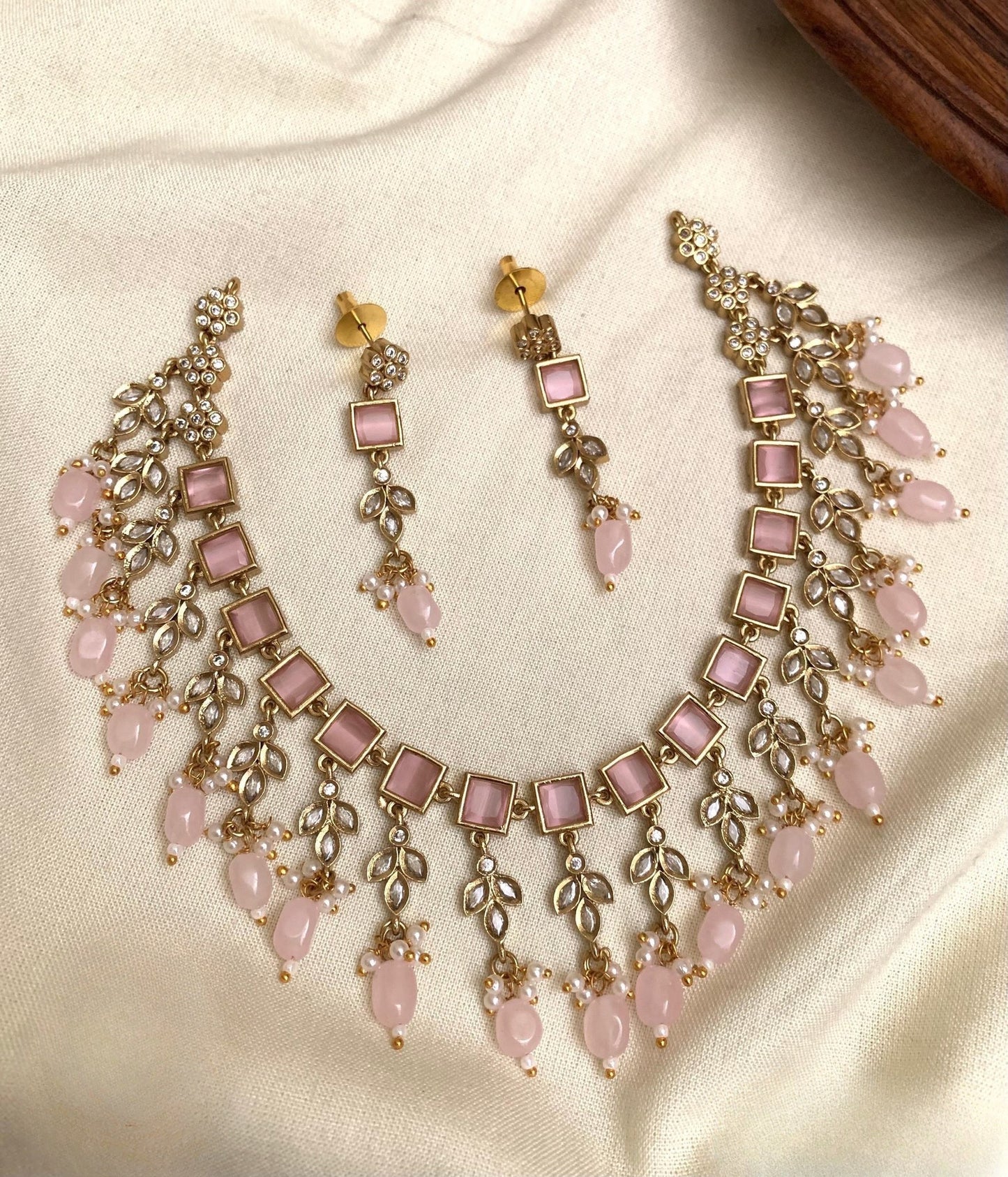 Premium beautiful jadau Kundan beads and pearl hanging bridal necklace product code N190