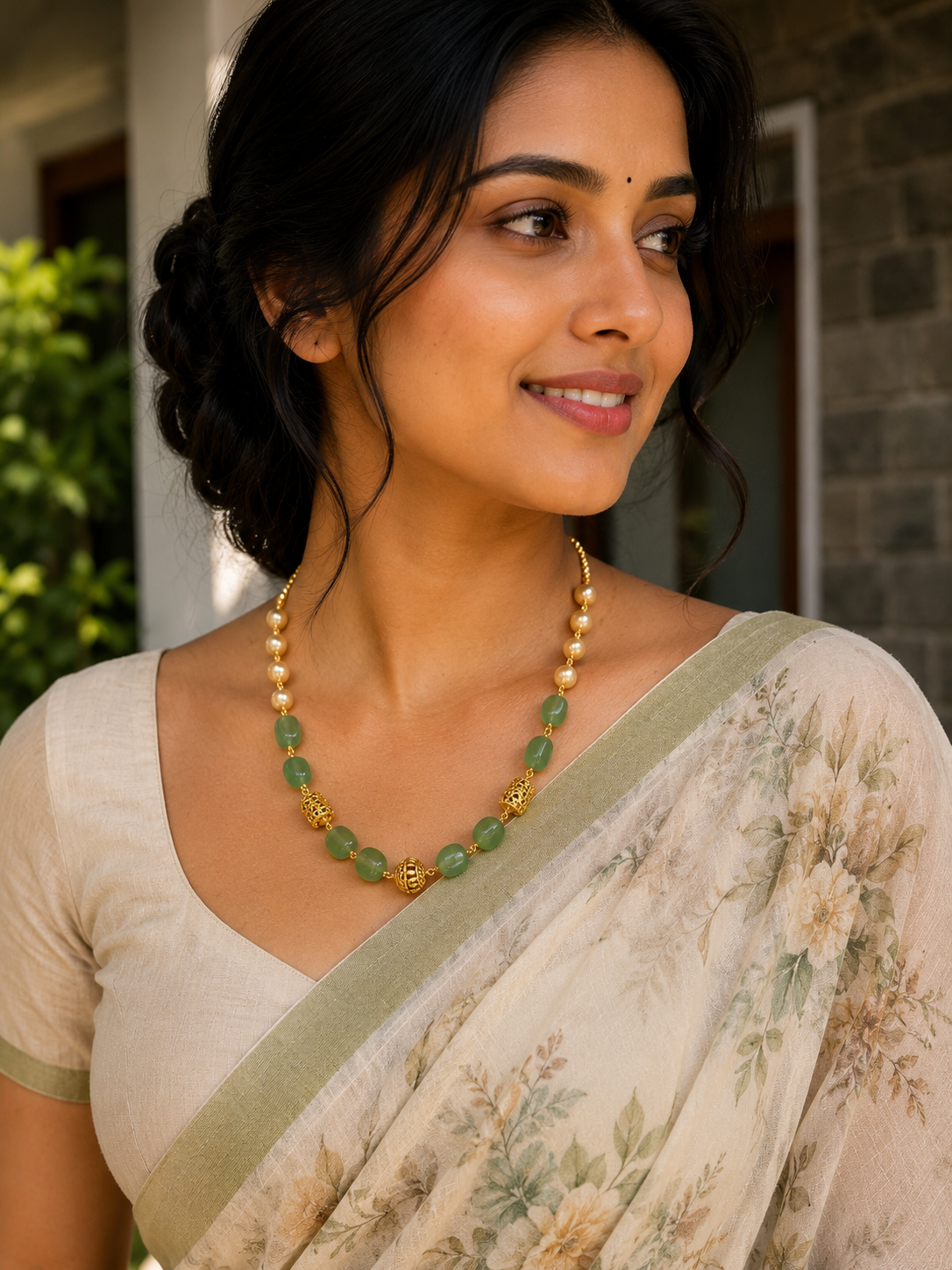 Premium gold mix pearl and Monalisa beads necklace product code P91