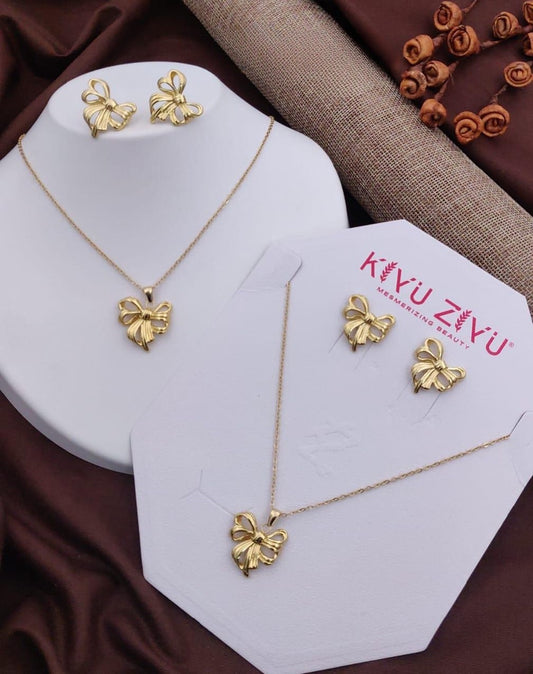 18carat gold plated Daily wear bow necklace with stud