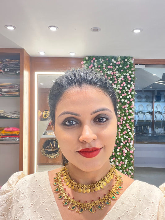 Premium traditional Lakhmi coin and palakka Manga 2layer necklace product code D209