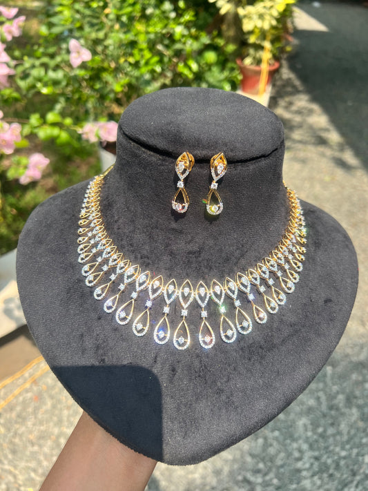 Premium diamond finish bridal necklace with back chain product code D103