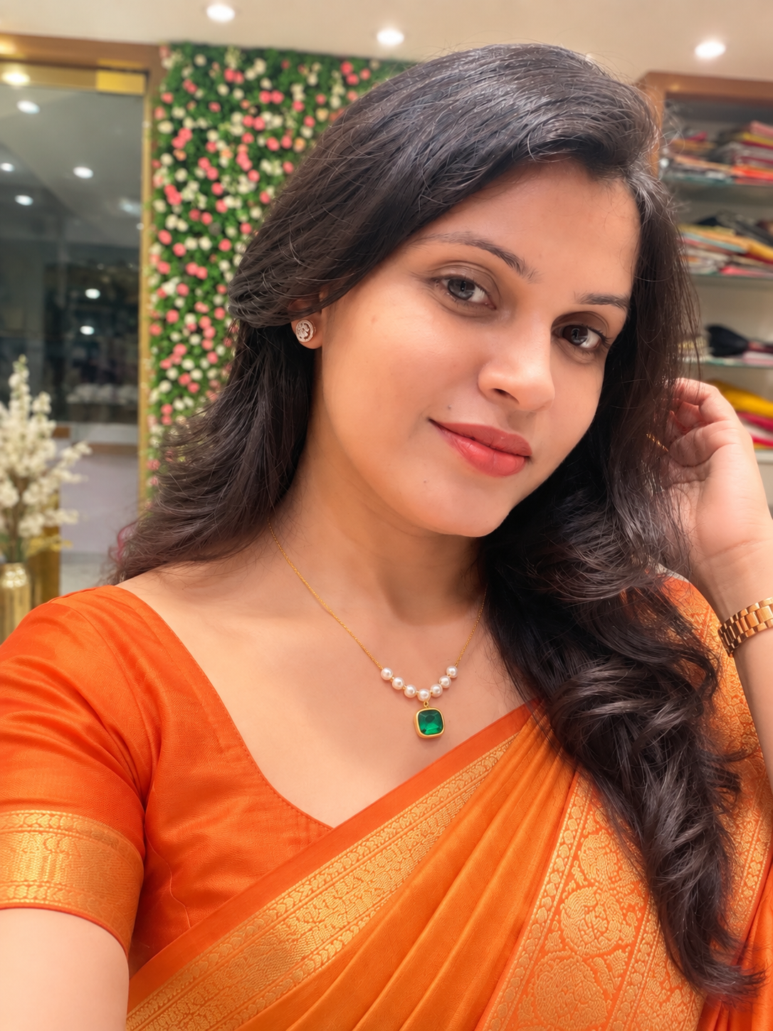 Premium anti tarnish stainless steel pearl green necklace product code AR29