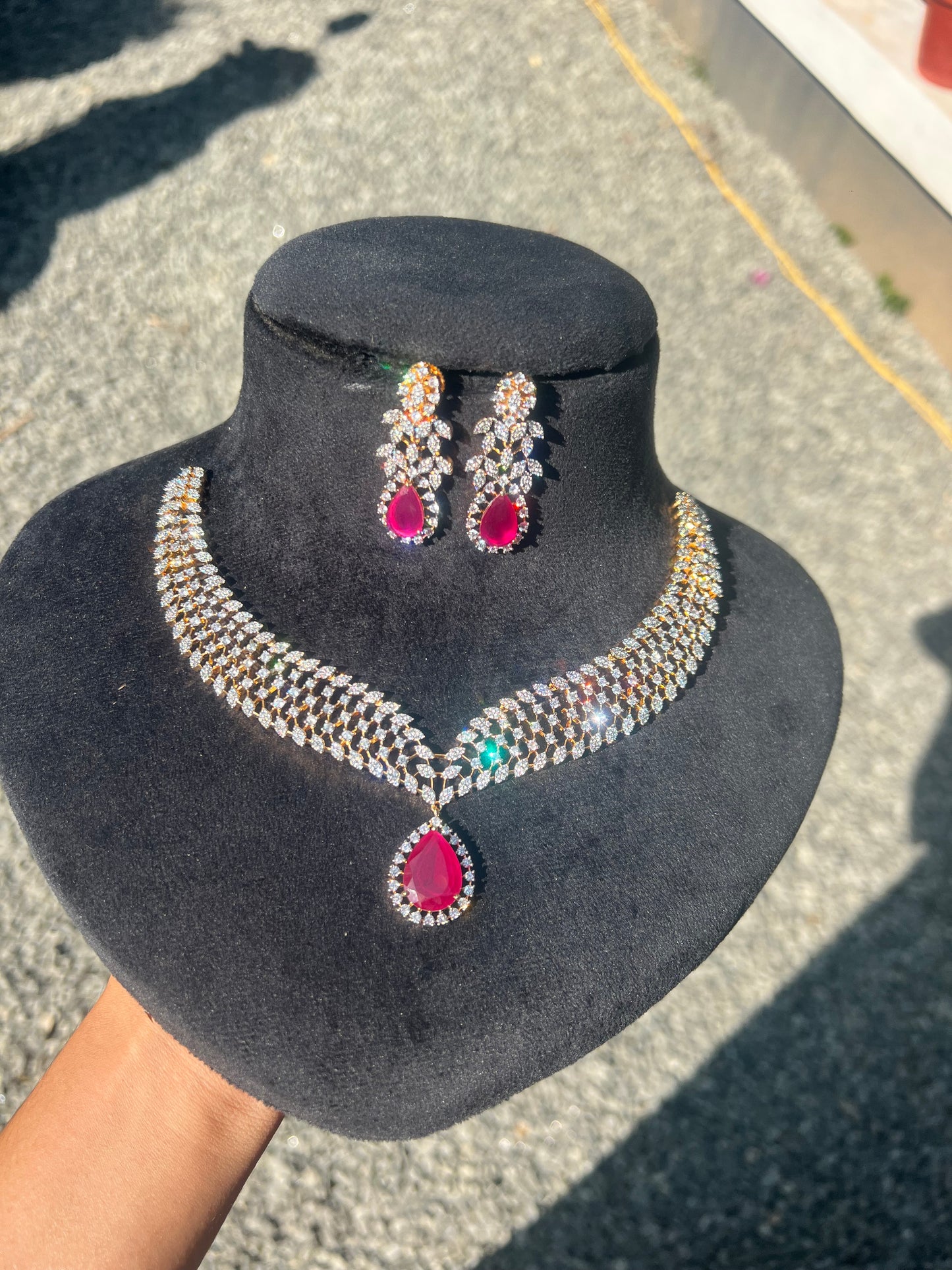 Premium diamond finish bridal necklace with back chain set product code D102