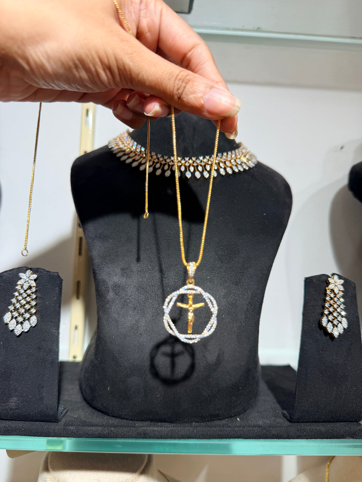 Premium our own customized Christmas special diamond finish party wear ad cross pendant product code D440