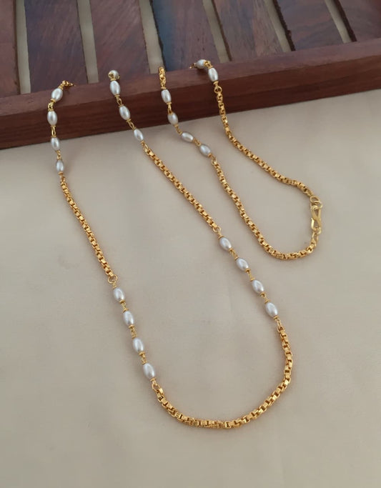 Premium gold plated pearl long chain product code G81