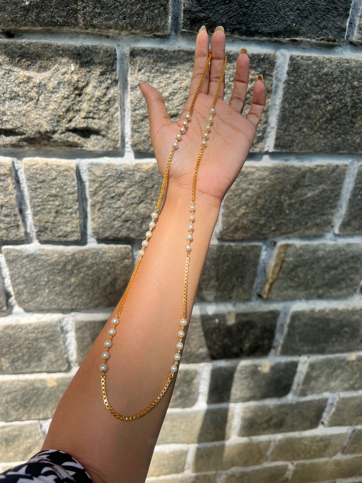 Premium gold plated pearl long chain product code G81