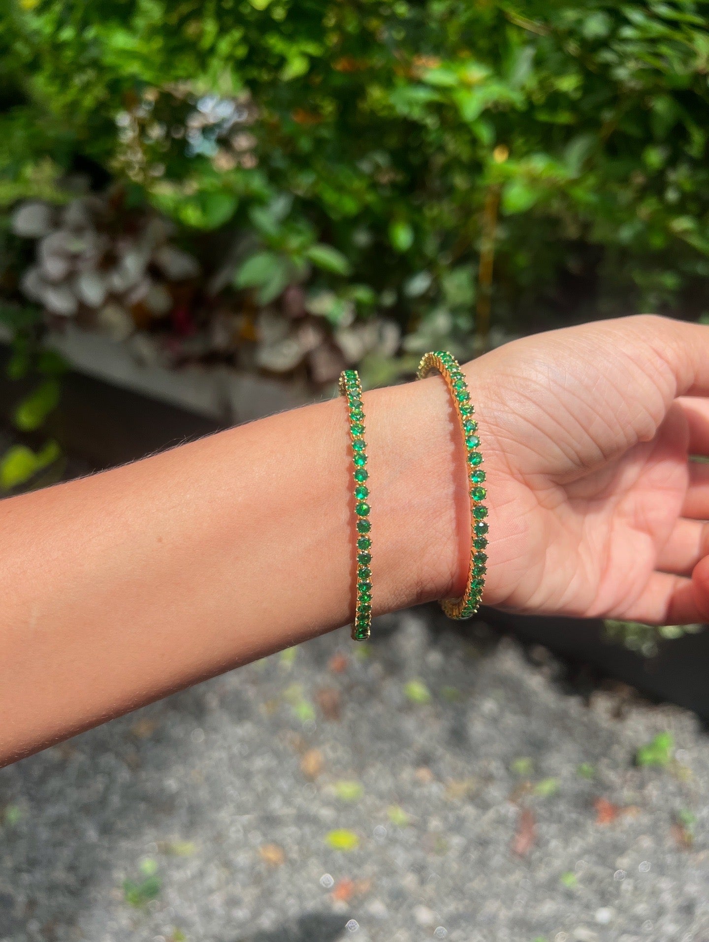 Premium gold plated ad green stone bangles Set of 2 product code B148