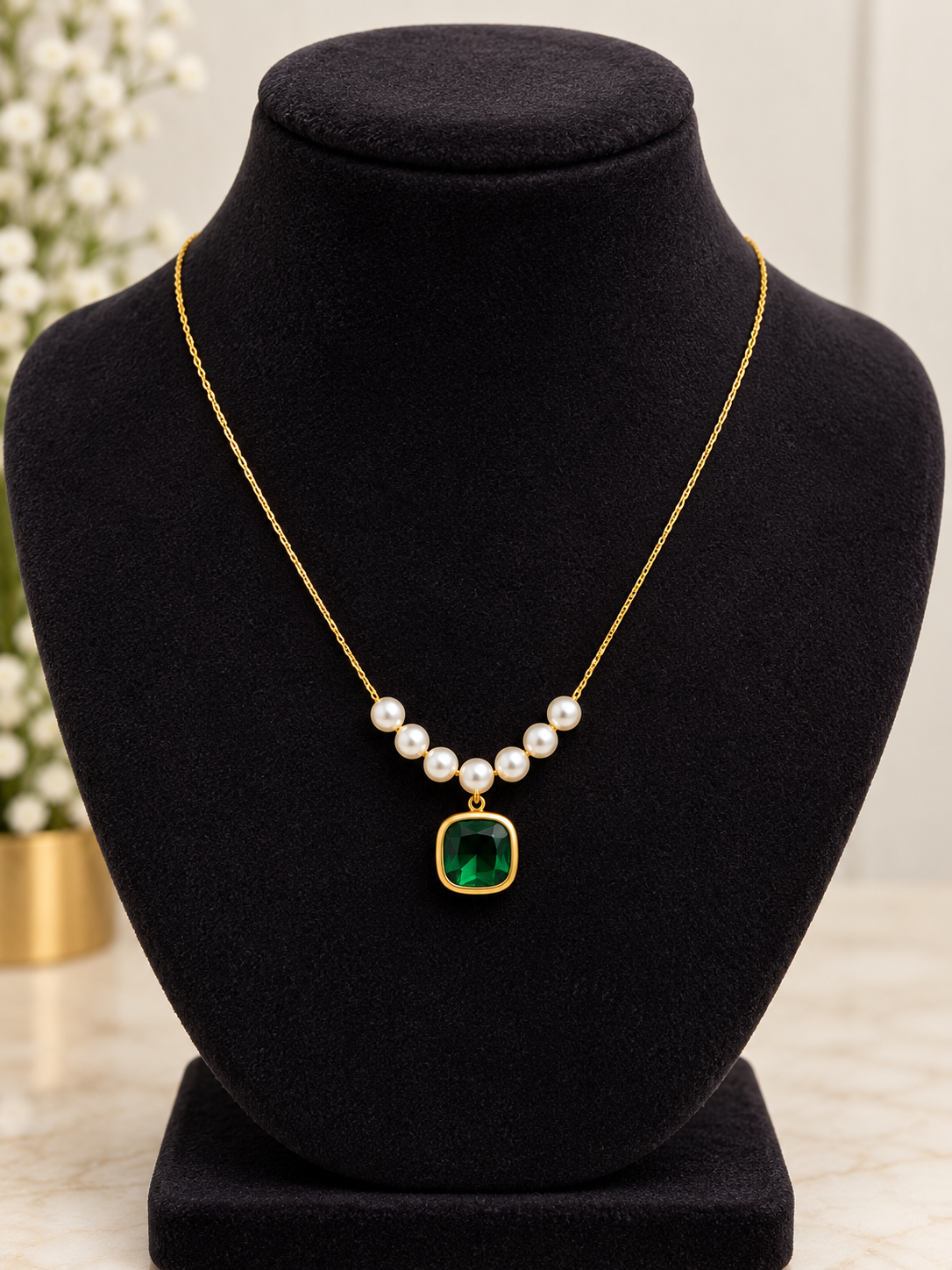 Premium anti tarnish stainless steel pearl green necklace product code AR29