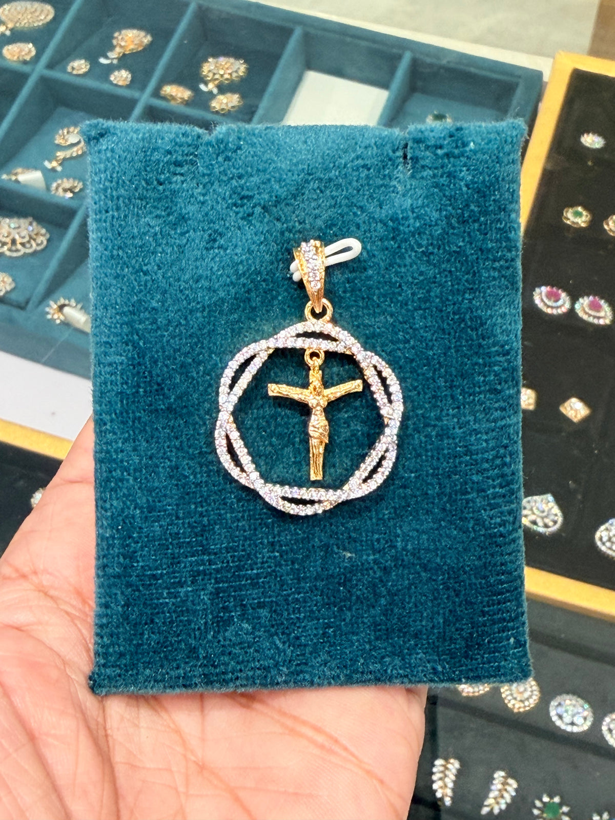 Premium our own customized Christmas special diamond finish party wear ad cross pendant product code D440