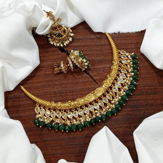 Premium stylish jadau Kundan beads hanging necklace product code 665