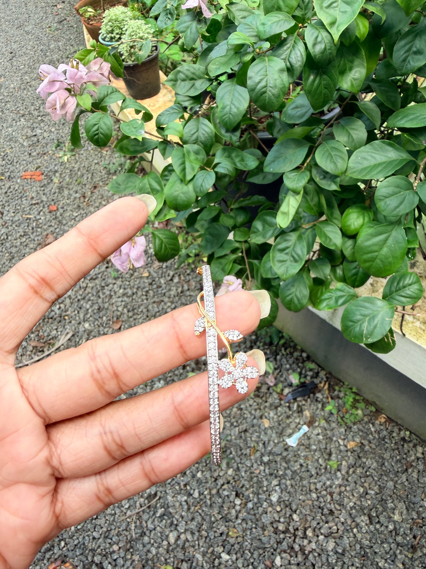 Premium diamond finish party wear floral charms hanging bracelet product code B5
