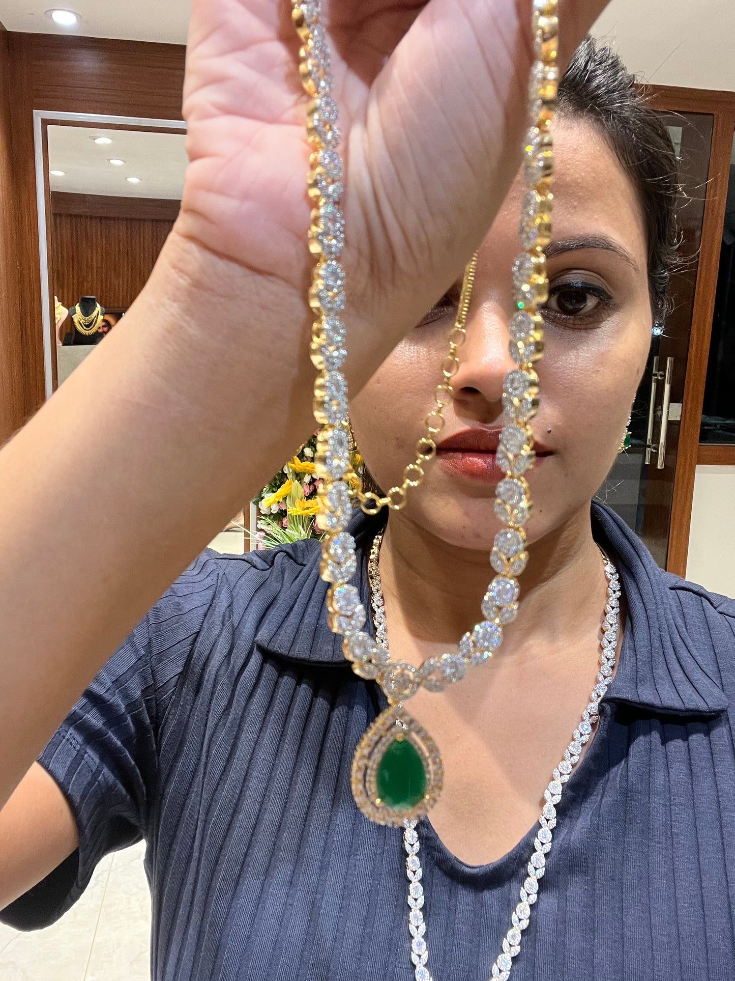 Premium diamond finish party wear long necklace product code D171