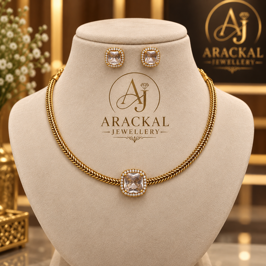 Premium quality antique gold traditional floral charm choker set product code D416