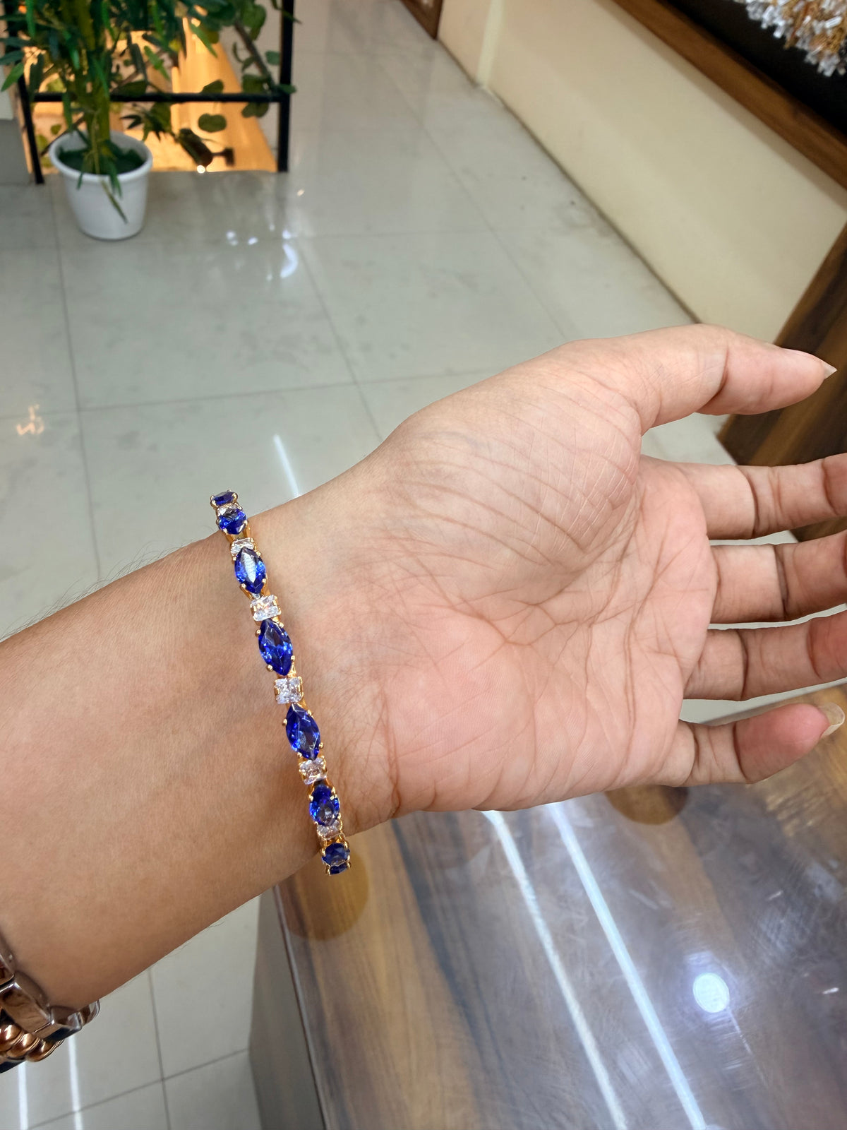 Premium quality gold plated as blue bangle (single )product code D241