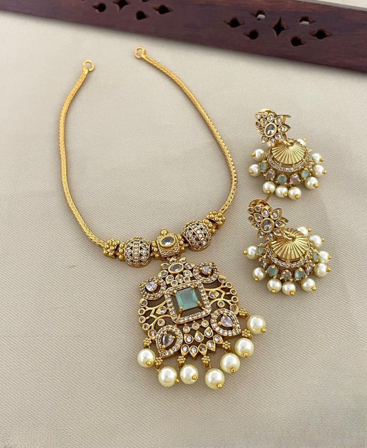 Trending ad pendant with jhumka necklace