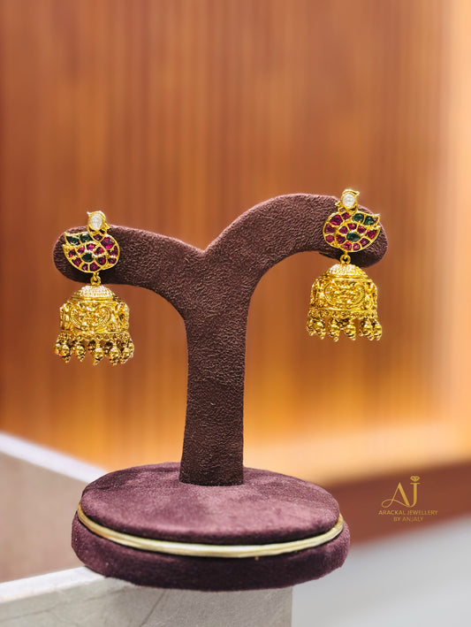 Premium antique gold polish non idol kemp stone jhumka product code E47