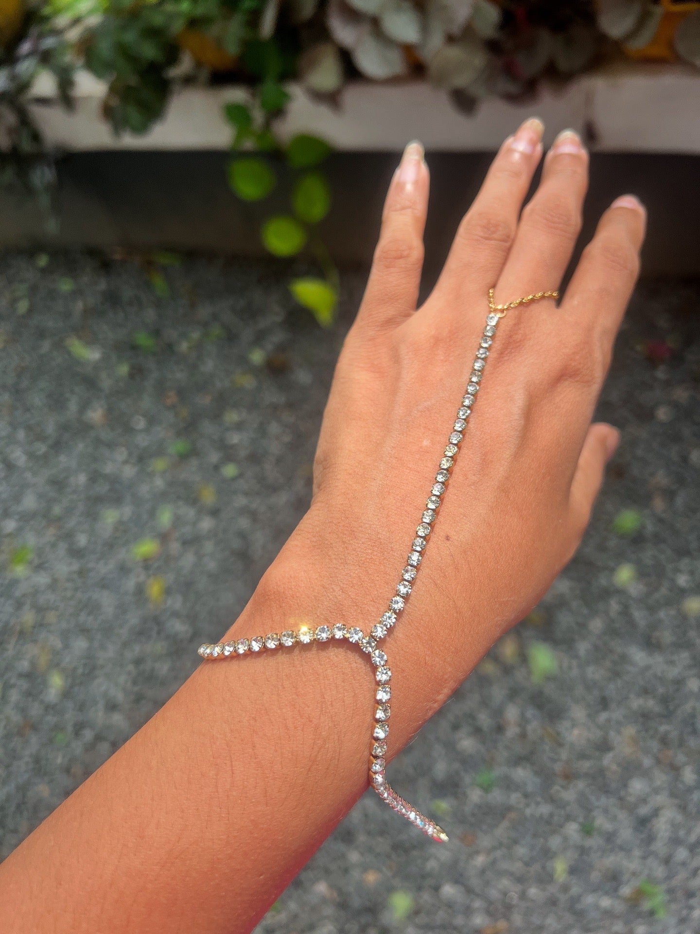 Premium tennis diamond finish ring hang chain adjustable bracelet product code G72