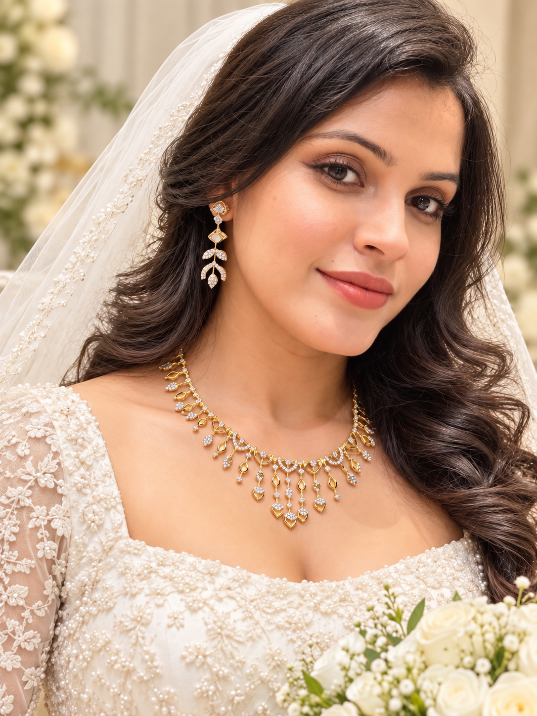 Premium diamond finish bridal necklace set