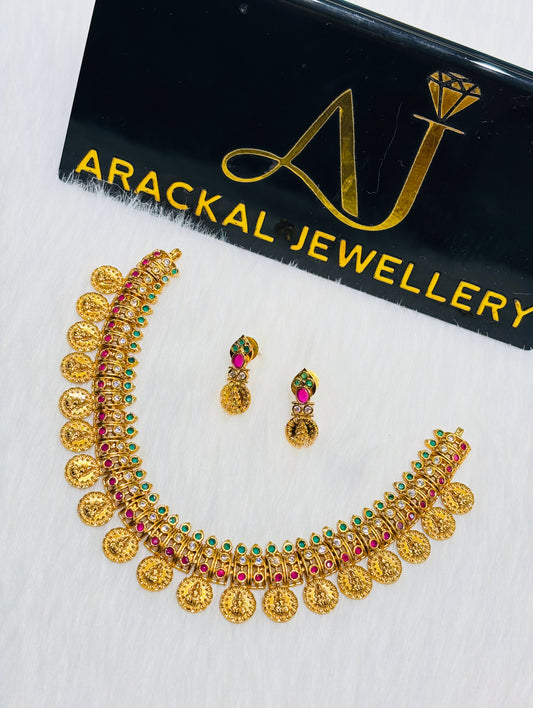 Premium multi color lakshmi coin necklace product code N316