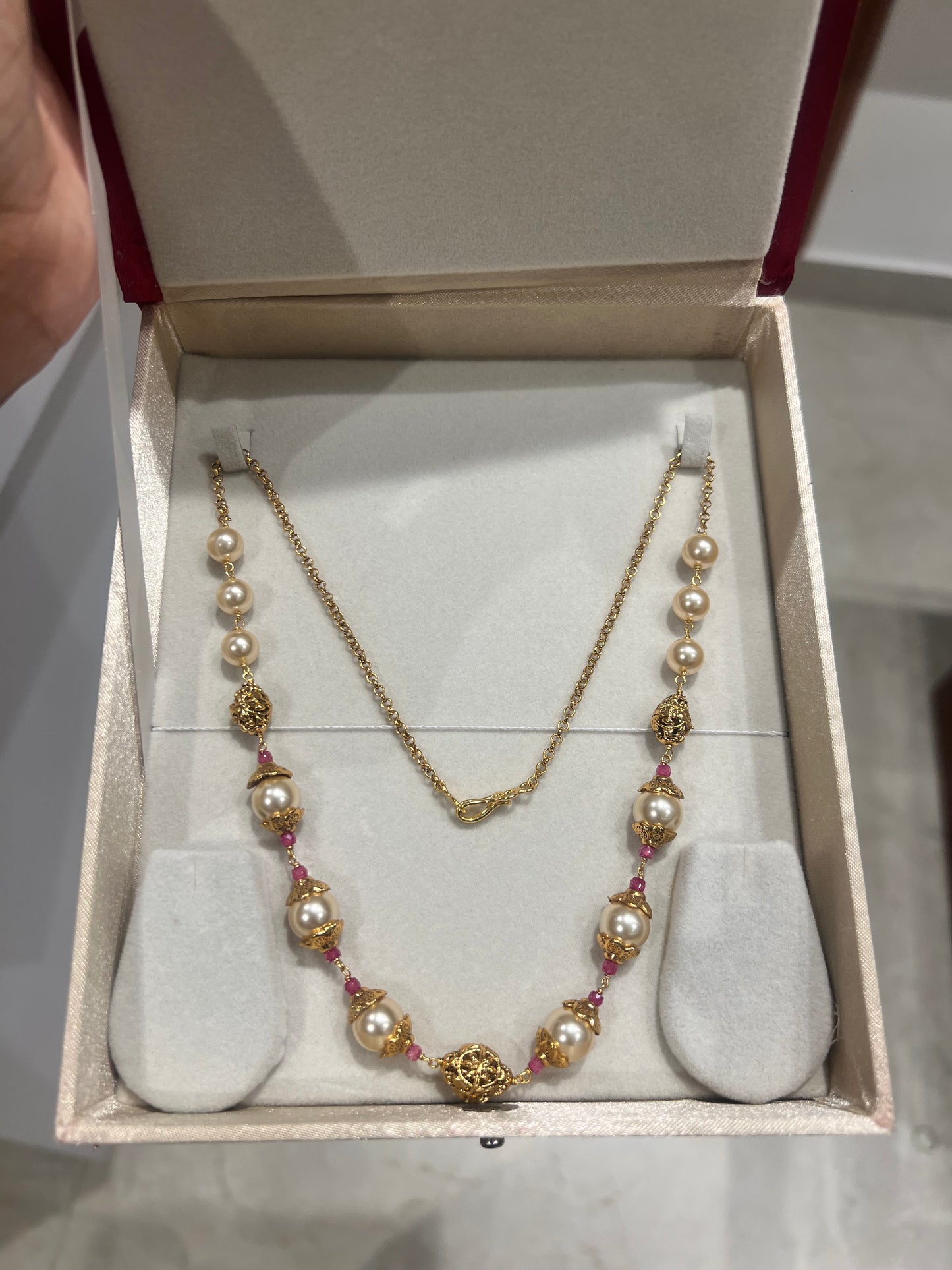 Premium handmade designer budget friendly gold covering pearl beads necklace product code P97