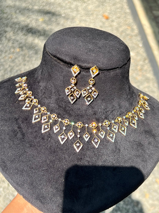 Premium diamond finish bridal necklace set  with back chain product code D72