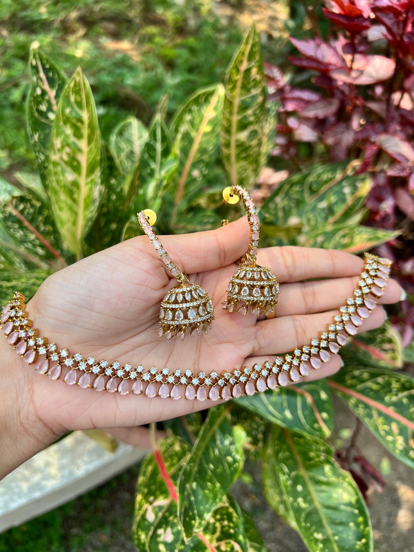 Premium quality raindrops necklace with hanging ad jhumka product code 984