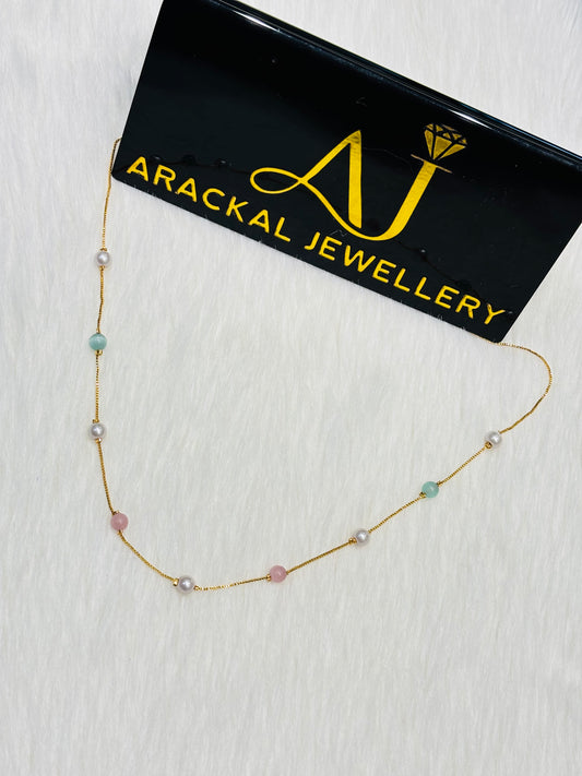 Premium gold plated one layer pearl and beads chain (6pidi) product code N283