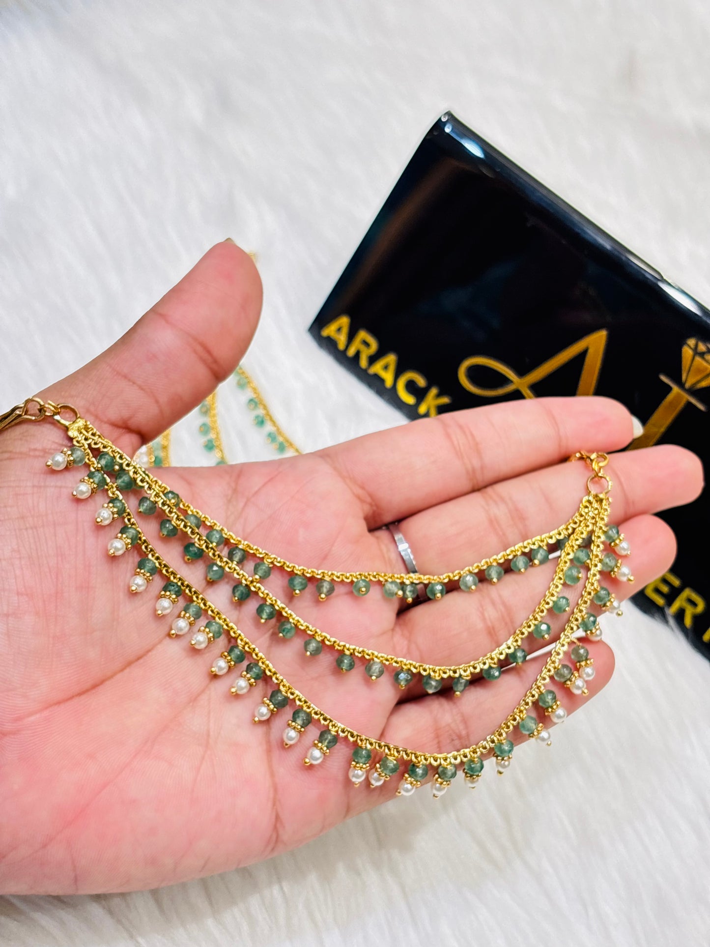 Premium quality 3layer pearl and beads hanging earchain product code C05