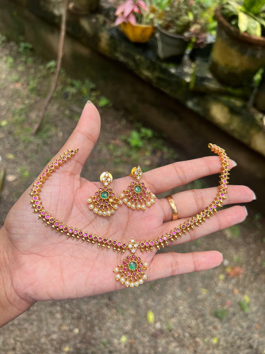 Premium trending kemp green and ruby necklace product code N210