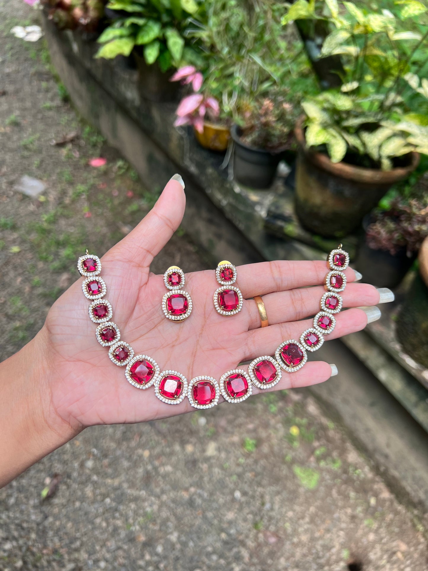 Premium quality ad stone antique gold necklace product code N189
